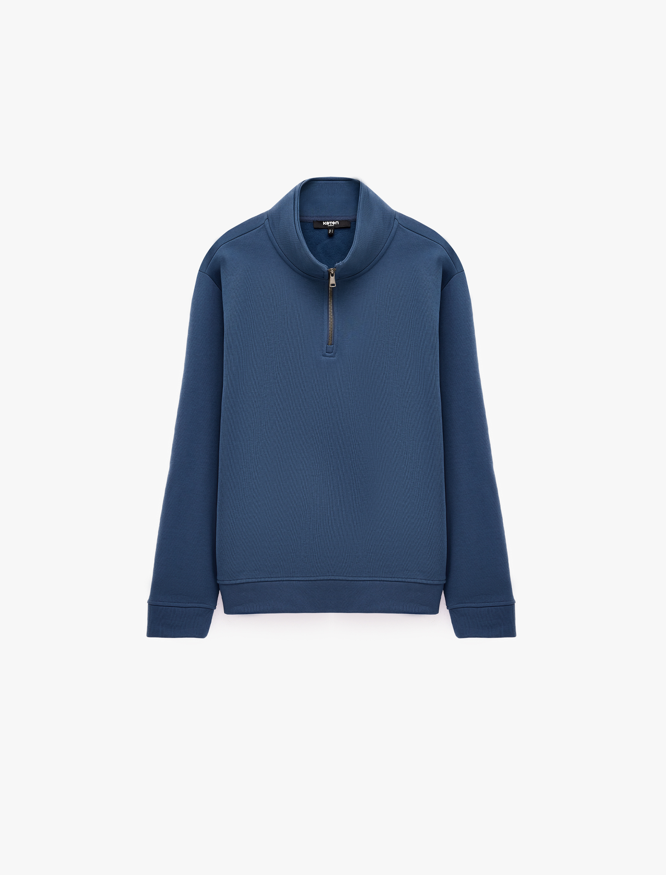   Uzun Kollu Üç İplik Şardonlu Pamuklu Yarım Fermuarlı Sweatshirt
