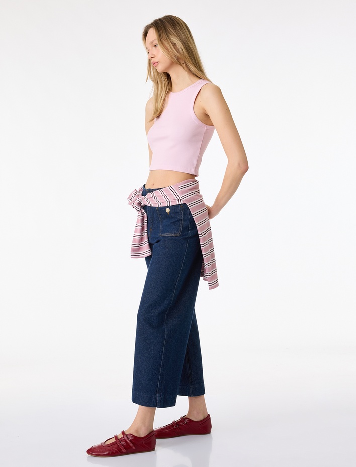  Pamuklu Cepli Normal Bel Culotte Pantolon - Culotte Jeans