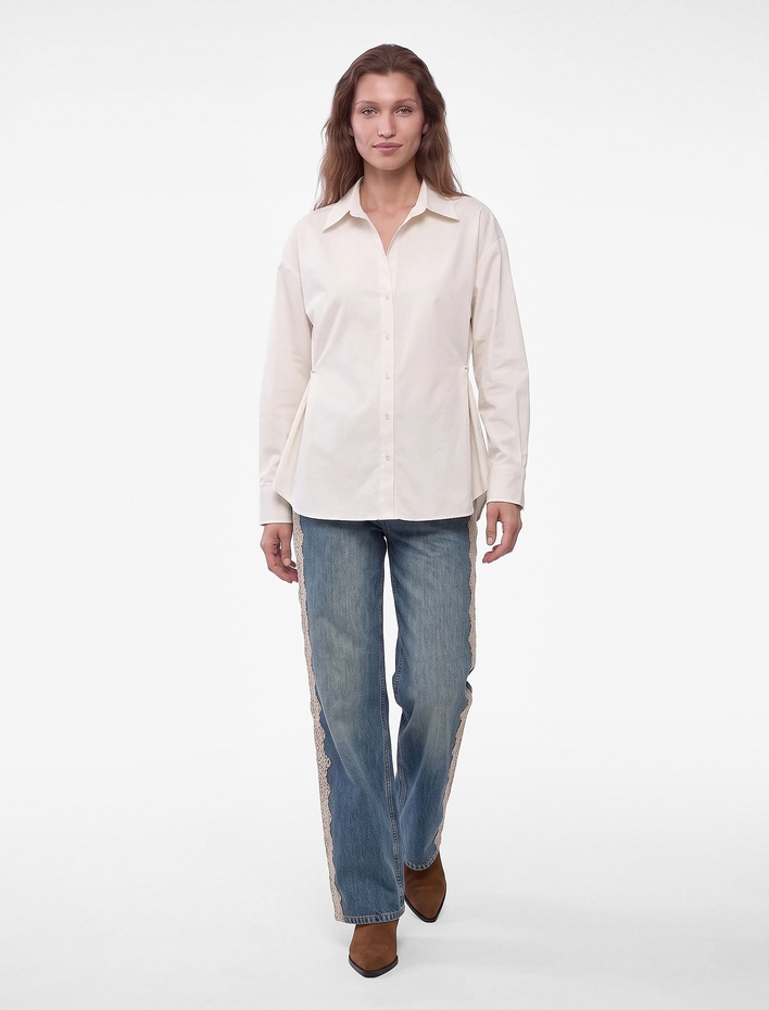  Pamuklu Klasik Yaka Uzun Kollu Oversize Poplin Gömlek