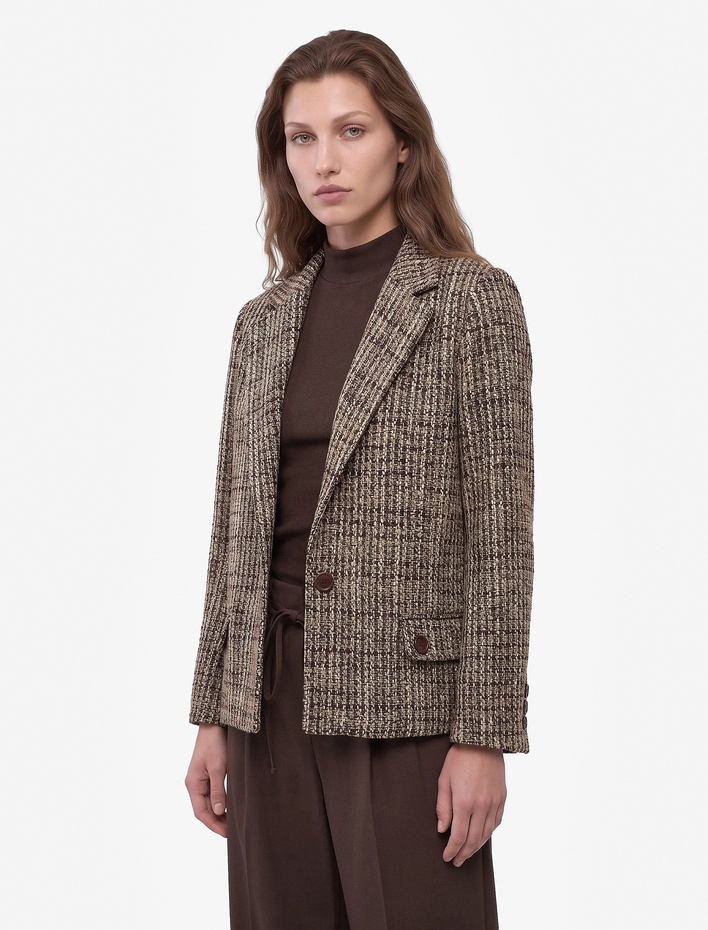  Kapaklı Çift Cepli Uzun Kollu Ekose Tüvit Blazer Ceket