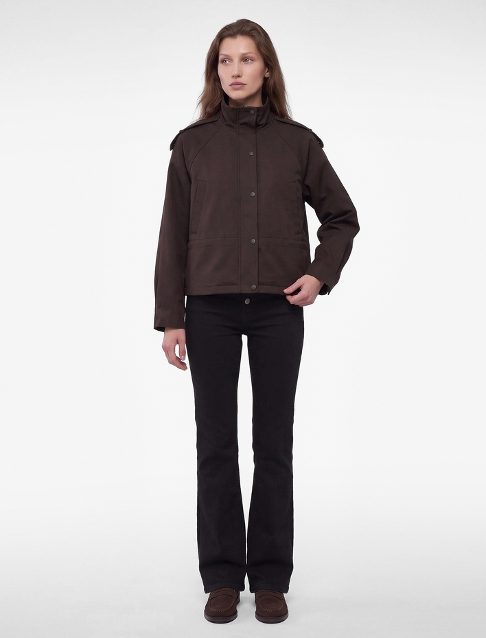  Reglan Uzun Kollu Beli Bağcıklı Dik Yaka Gabardin Ceket