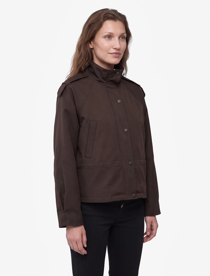  Reglan Uzun Kollu Beli Bağcıklı Dik Yaka Gabardin Ceket