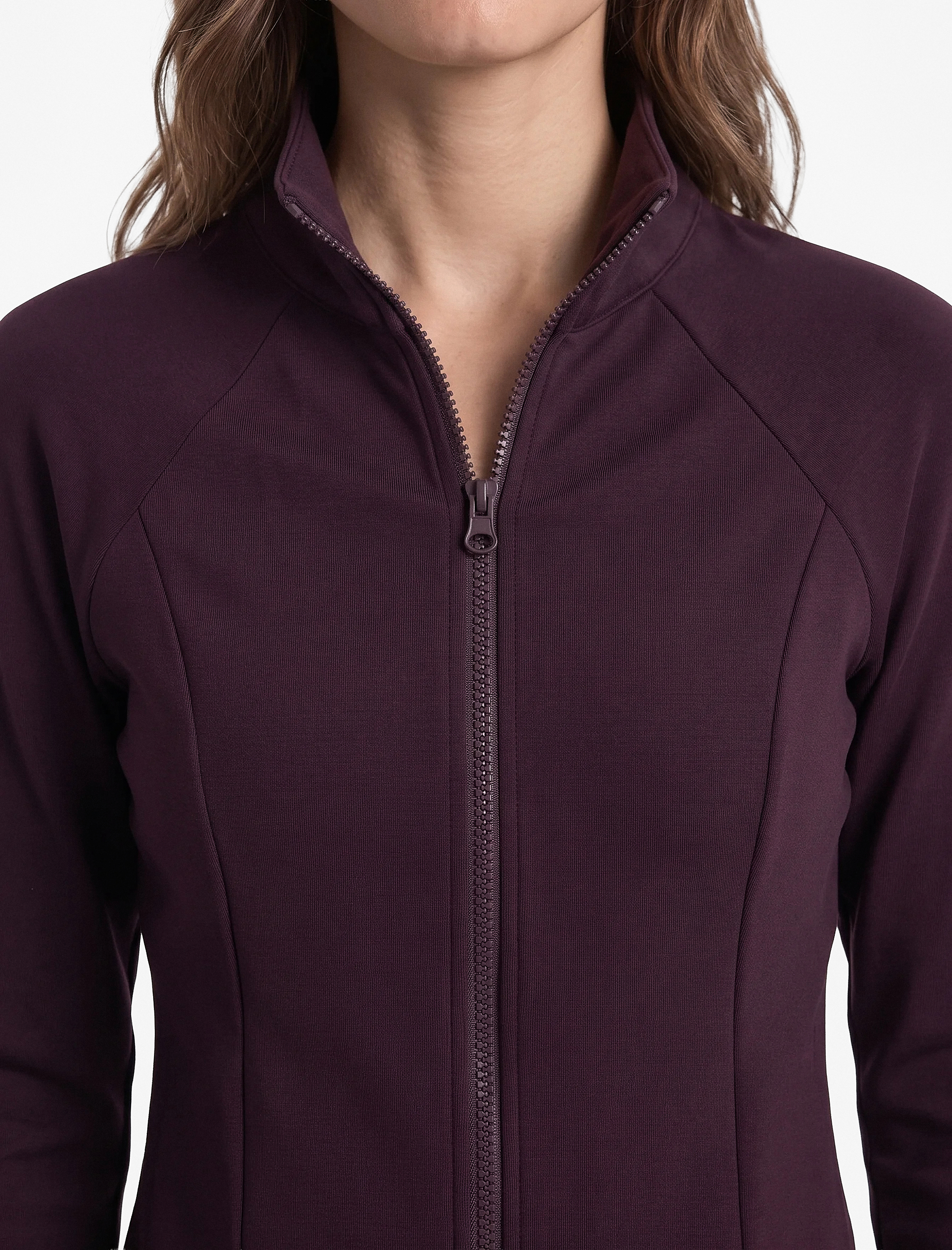   Slim Fit Dik Yaka Reglan Balon Kollu Fermuarlı Spor Sweatshirt