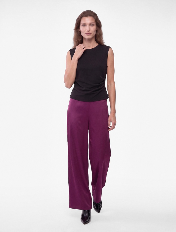  Regular Fit Normal Bel Düz Geniş Paça Saten Pantolon