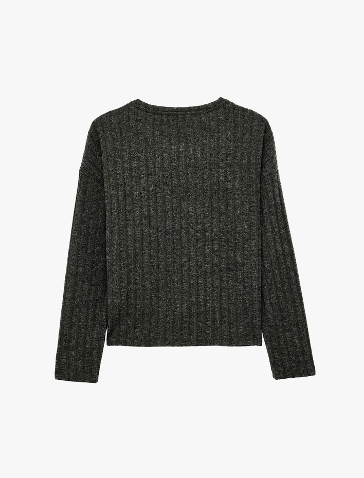  Uzun Kollu Bisiklet Yaka Rahat Kalıp Pijama Üstü
