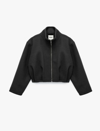 Koton X Selected by Şahika Ercümen -  Fermuarlı Uzun Kollu Kaşe Dik Yaka Bomber Ceket