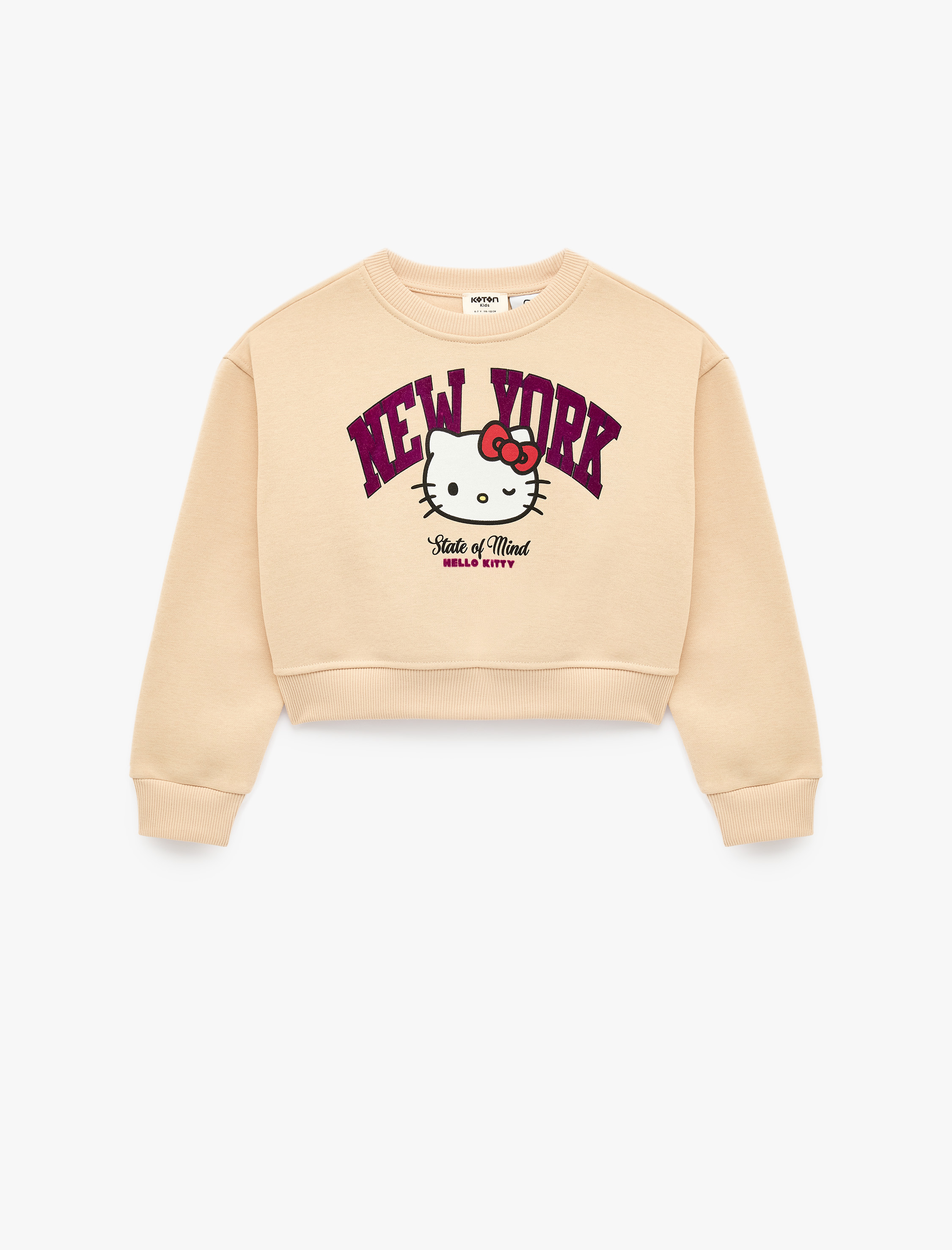 Kız Çocuk Hello Kitty Baskılı Şardonlu Uzun Kollu Bisiklet Yaka Crop Lisanslı Sweatshirt