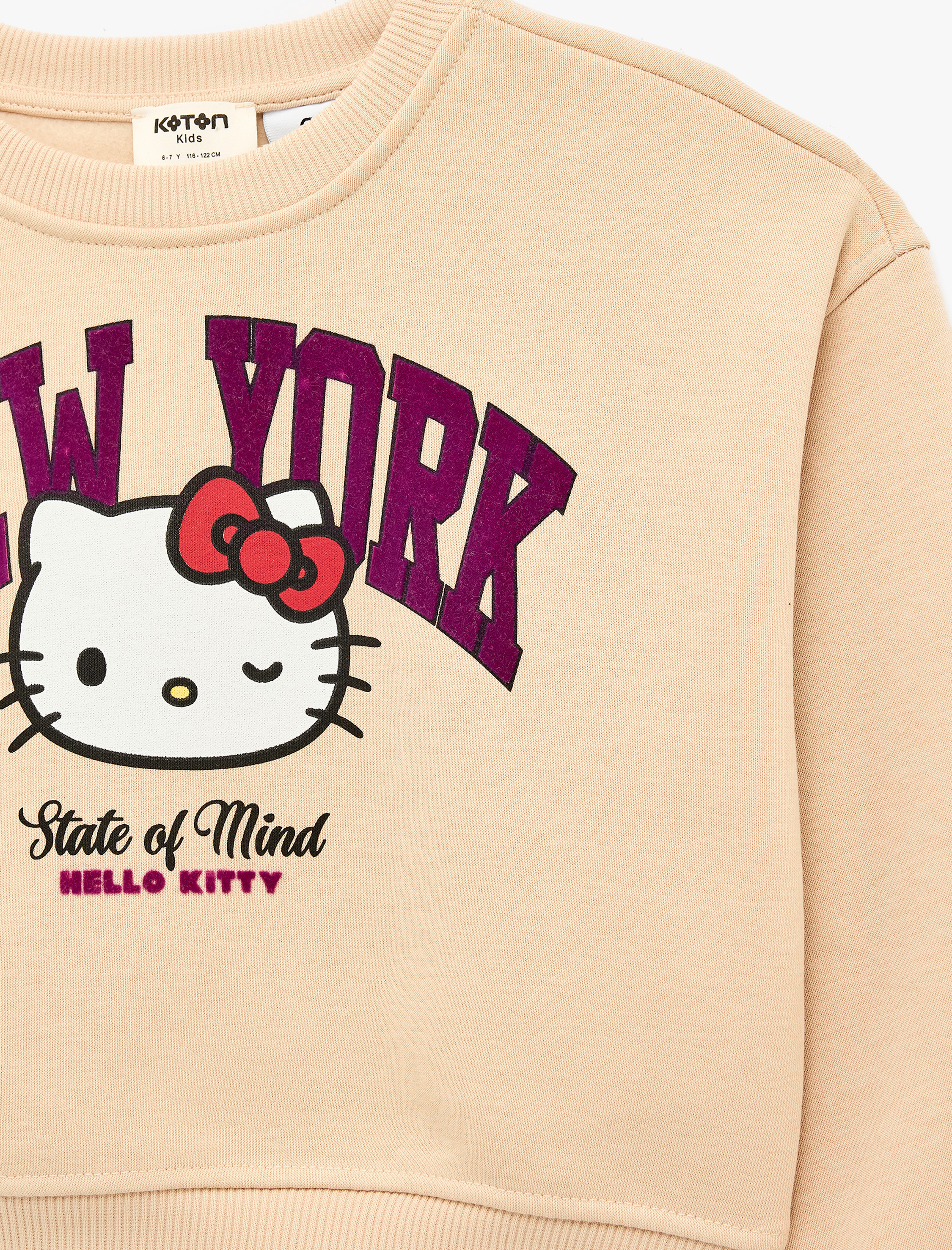  Kız Çocuk Hello Kitty Baskılı Şardonlu Uzun Kollu Bisiklet Yaka Crop Lisanslı Sweatshirt