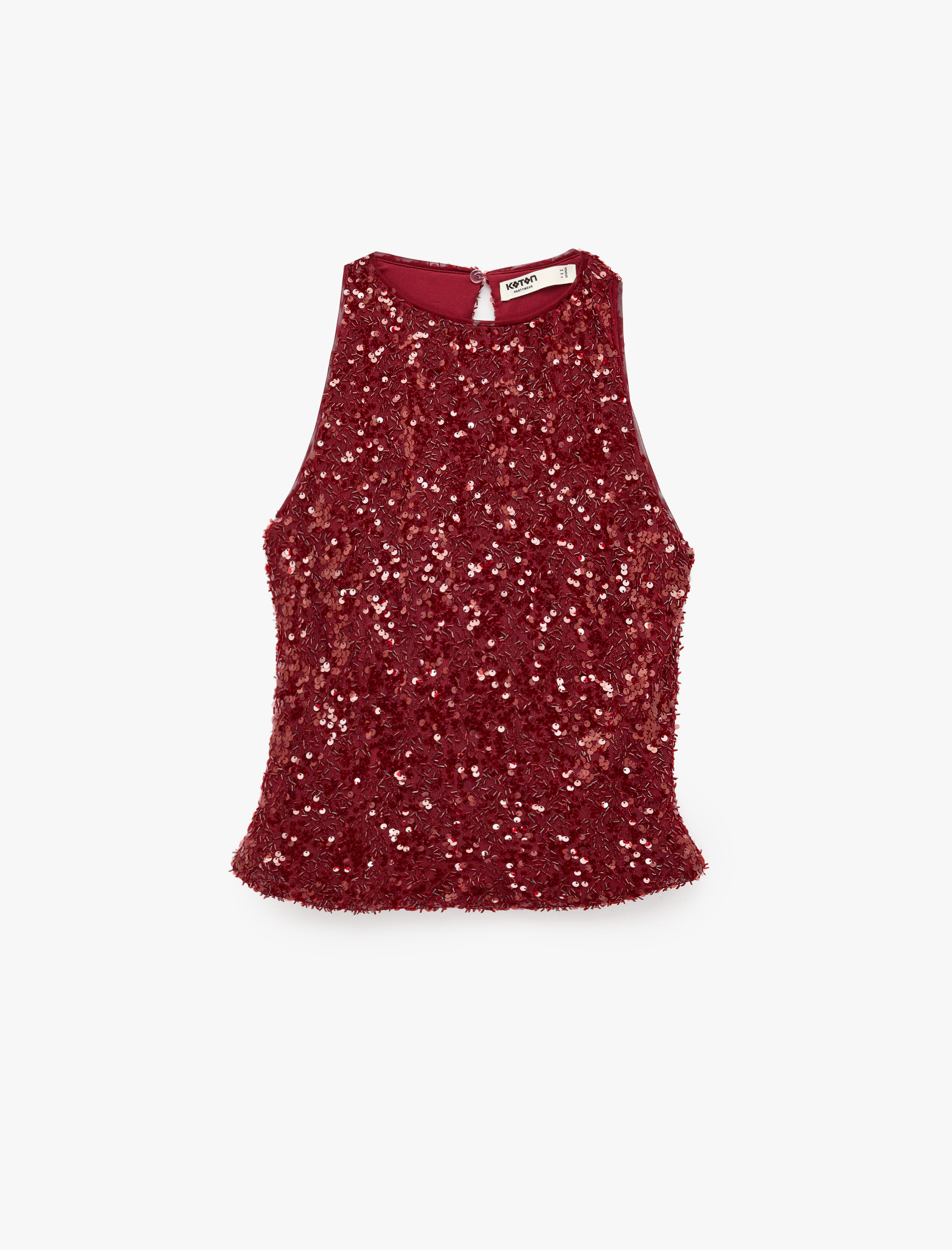   Pullu Payetli Bisiklet Yaka Hafif Peplum Kolsuz Abiye Bluz