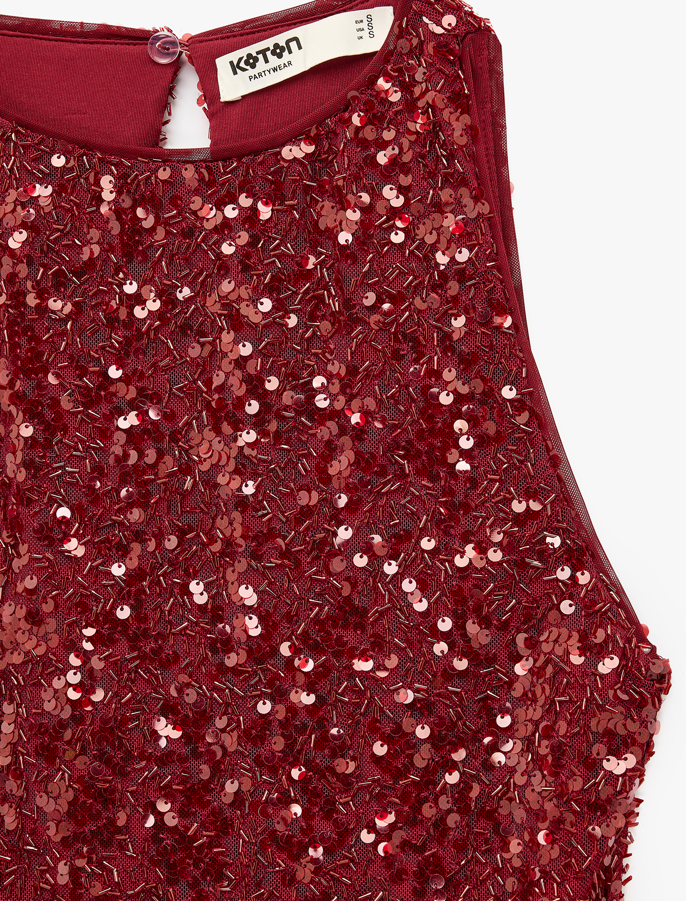   Pullu Payetli Bisiklet Yaka Hafif Peplum Kolsuz Abiye Bluz