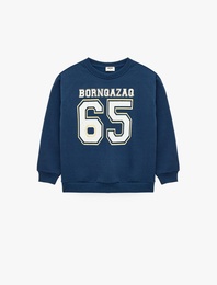 Şardonlu Bisiklet Yaka Uzun Kollu Baskılı Sweatshirt