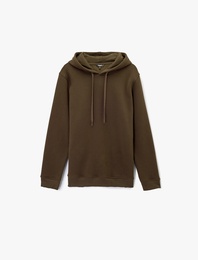Şardonlu Uzun Kollu Basic Kapşonlu Sweatshirt