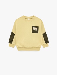 Renk Bloklu Uzun Kollu Bisiklet Yaka Oversize Sweatshirt