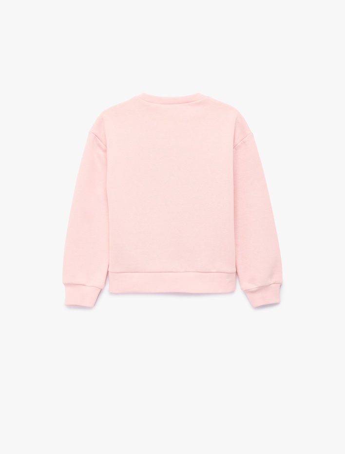Kız Çocuk Simli Şardonlu Uzun Kollu Bisiklet Yaka Unicorn Baskılı Sweatshirt