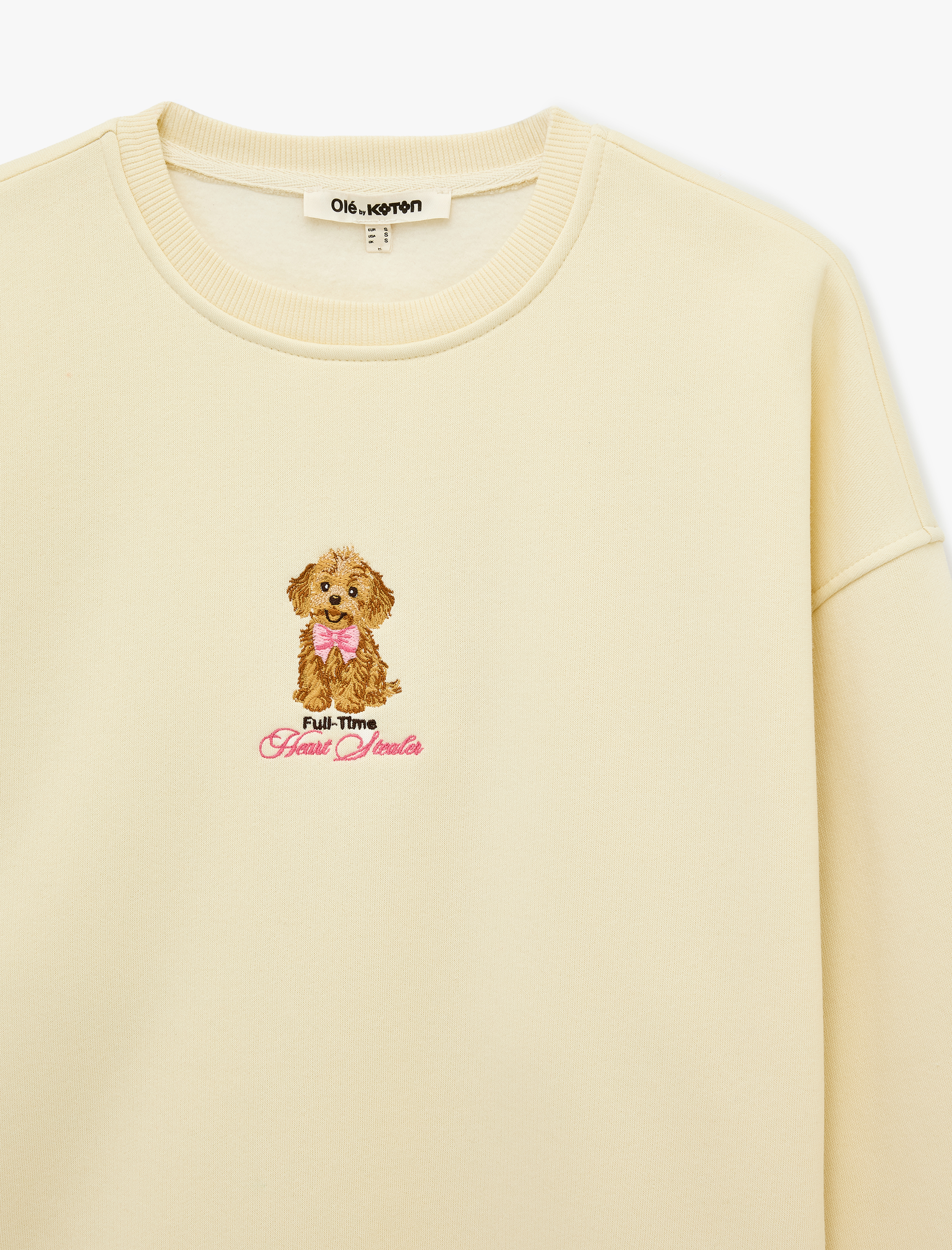   Köpek Nakışlı Rahat Kalıp Şardonlu Bisiklet Yaka Uzun Kollu Sweatshirt