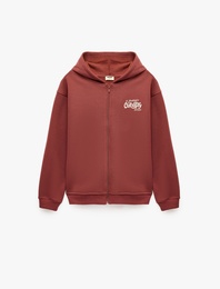 Cepli Uzun Kollu Şardonlu Fermuarlı Kapşonlu Sweatshirt