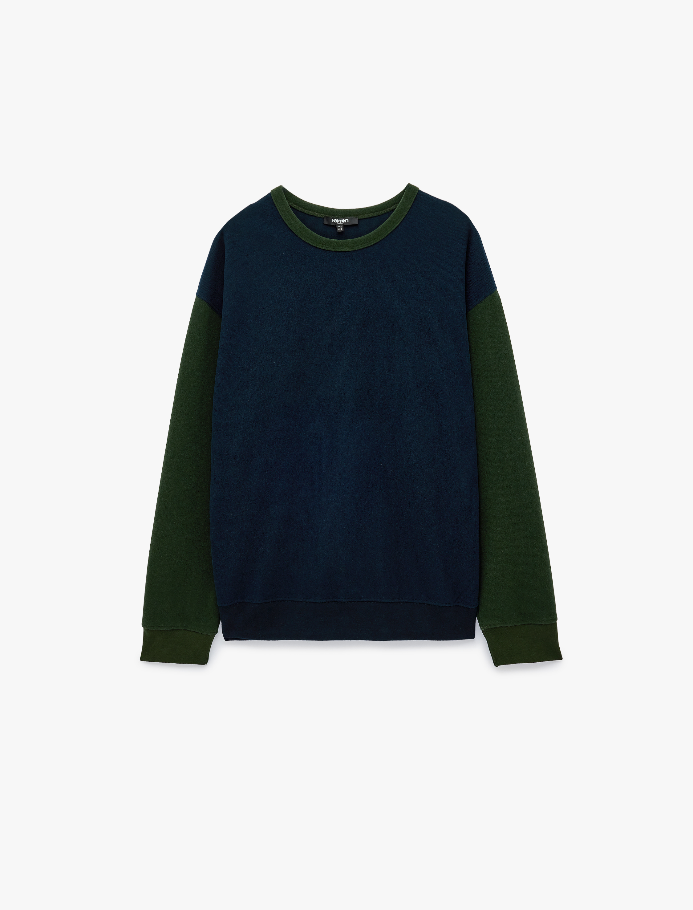   Renk Kontrastlı Uzun Kollu Bisiklet Yaka Sweatshirt