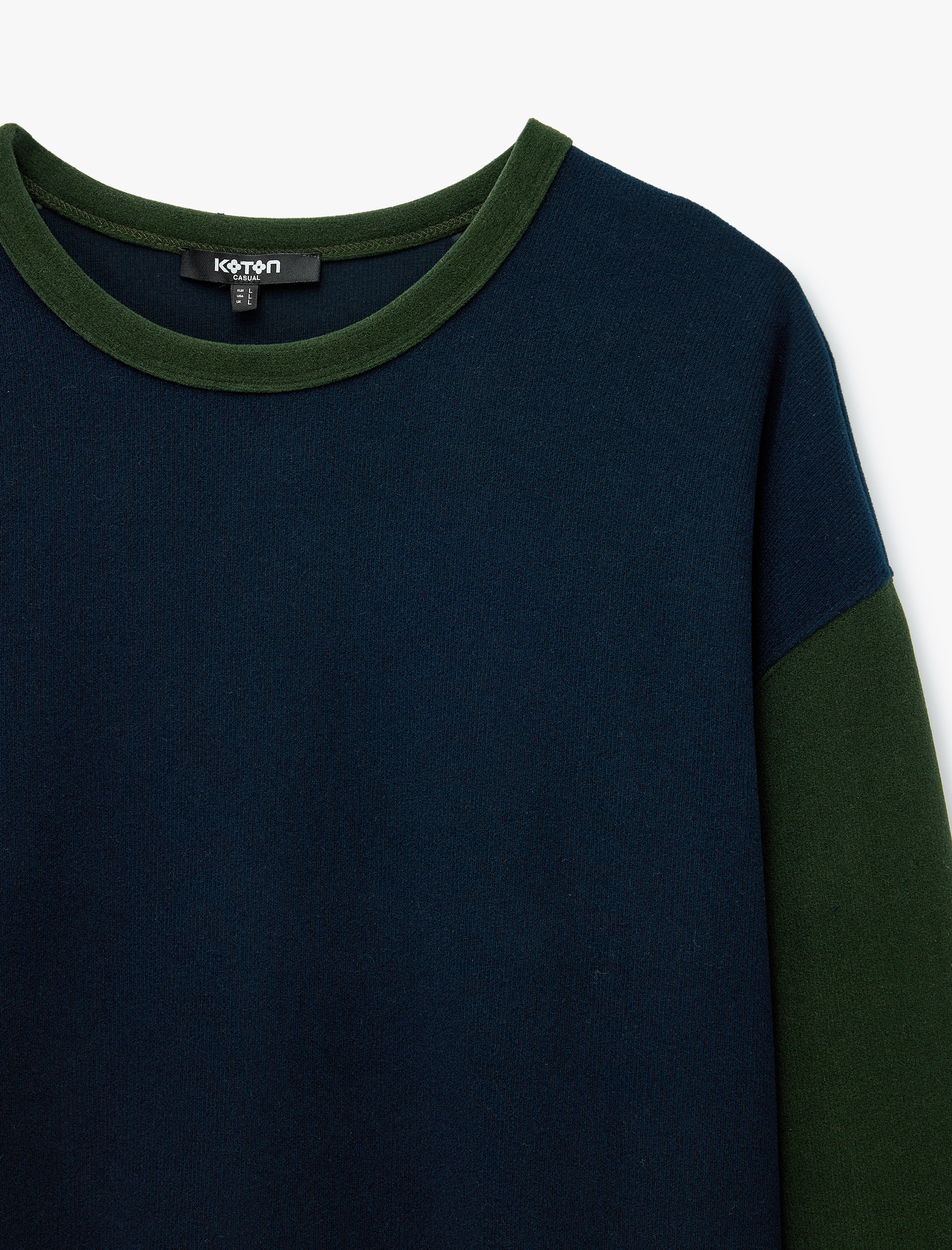   Renk Kontrastlı Uzun Kollu Bisiklet Yaka Sweatshirt