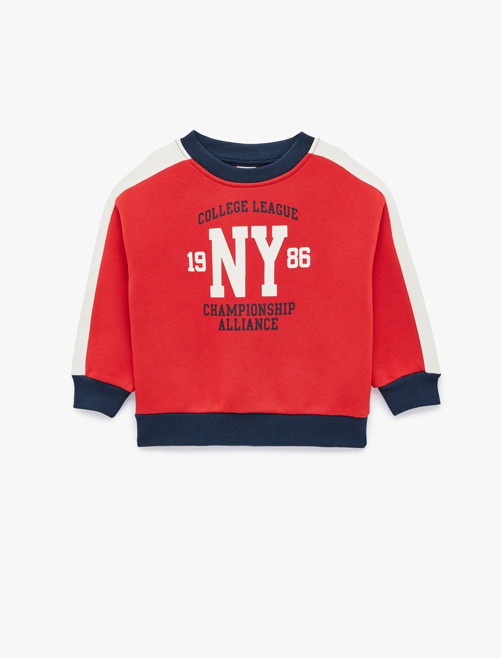 Erkek Bebek Pamuklu Bisiklet Yaka Balon Kollu Şardonlu Oversize Sweatshirt