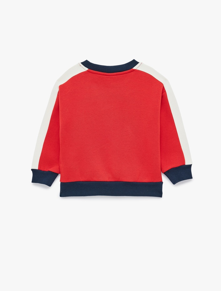 Erkek Bebek Pamuklu Bisiklet Yaka Balon Kollu Şardonlu Oversize Sweatshirt