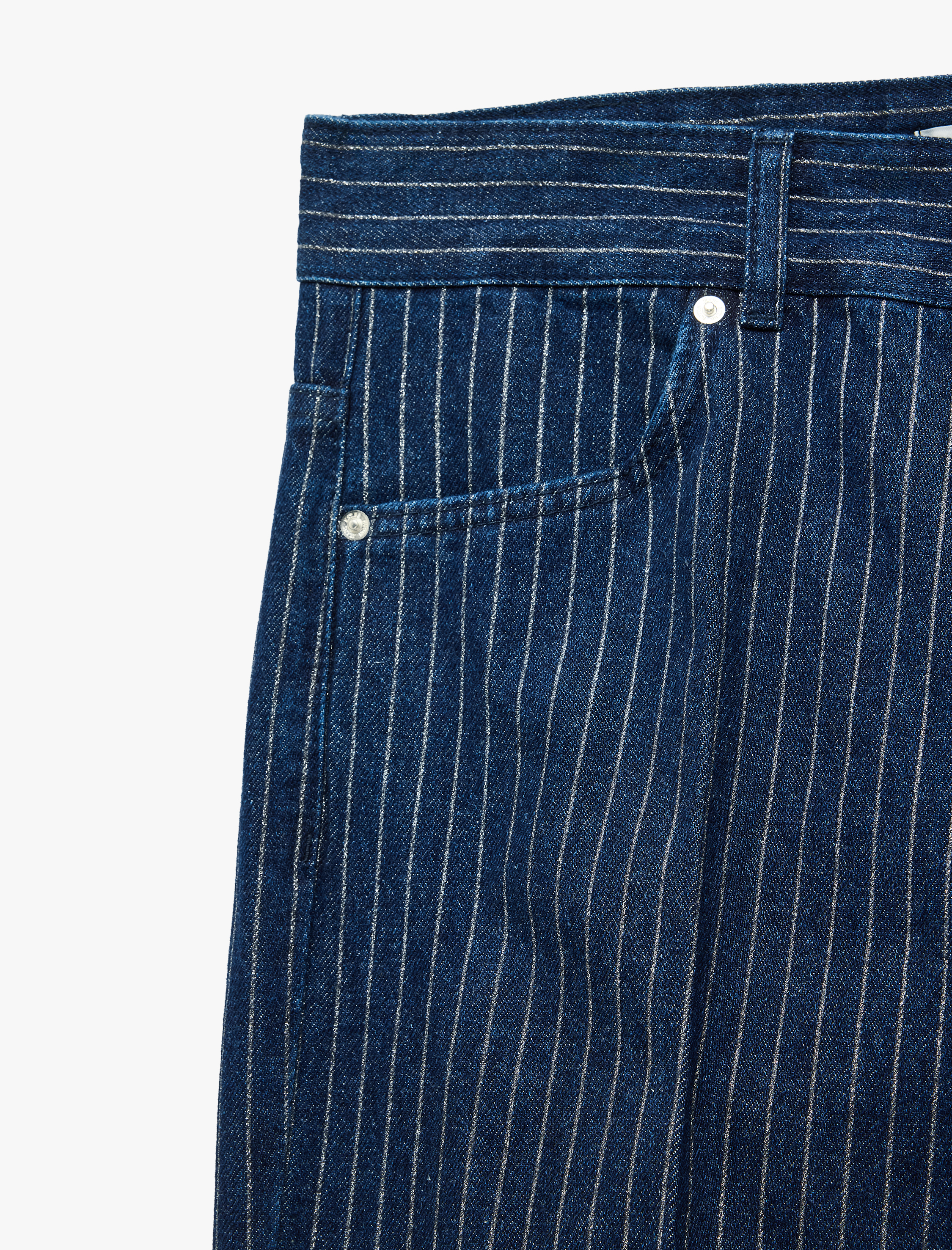   Düşük Bel Düğmeli Cepli Çizgili Simli Baggy Denim Pantolon - Baggy Jeans