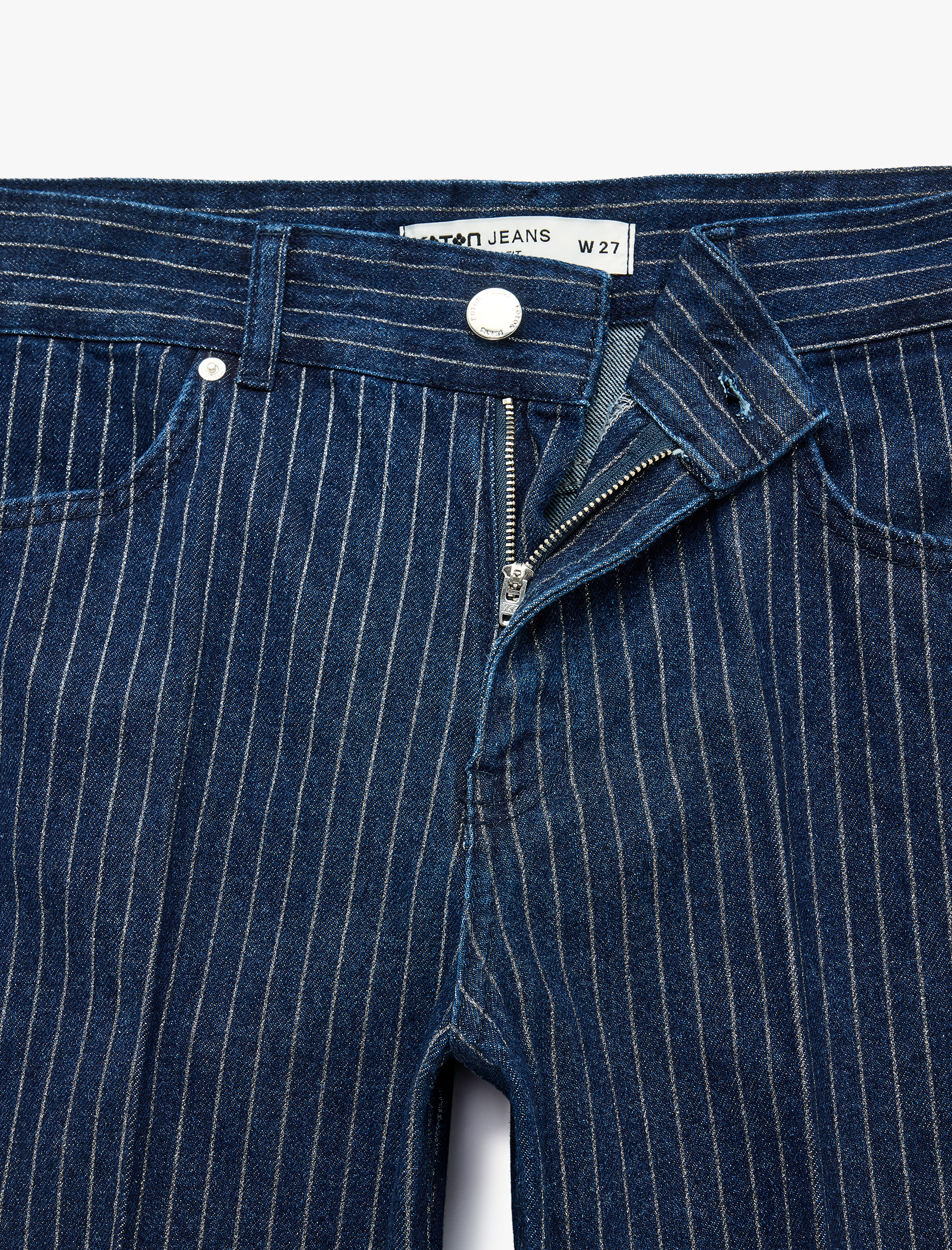   Düşük Bel Düğmeli Cepli Çizgili Simli Baggy Denim Pantolon - Baggy Jeans