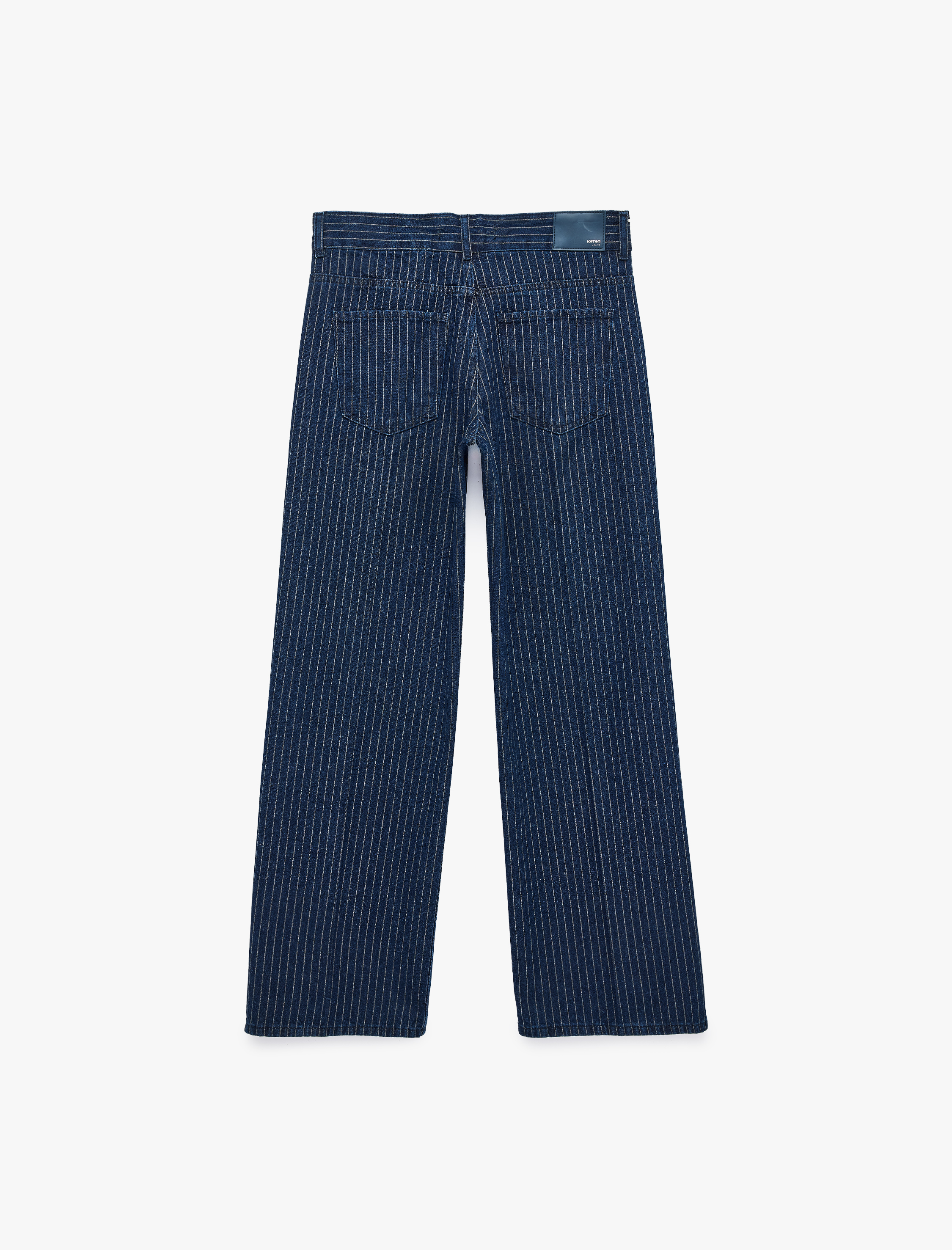   Düşük Bel Düğmeli Cepli Çizgili Simli Baggy Denim Pantolon - Baggy Jeans