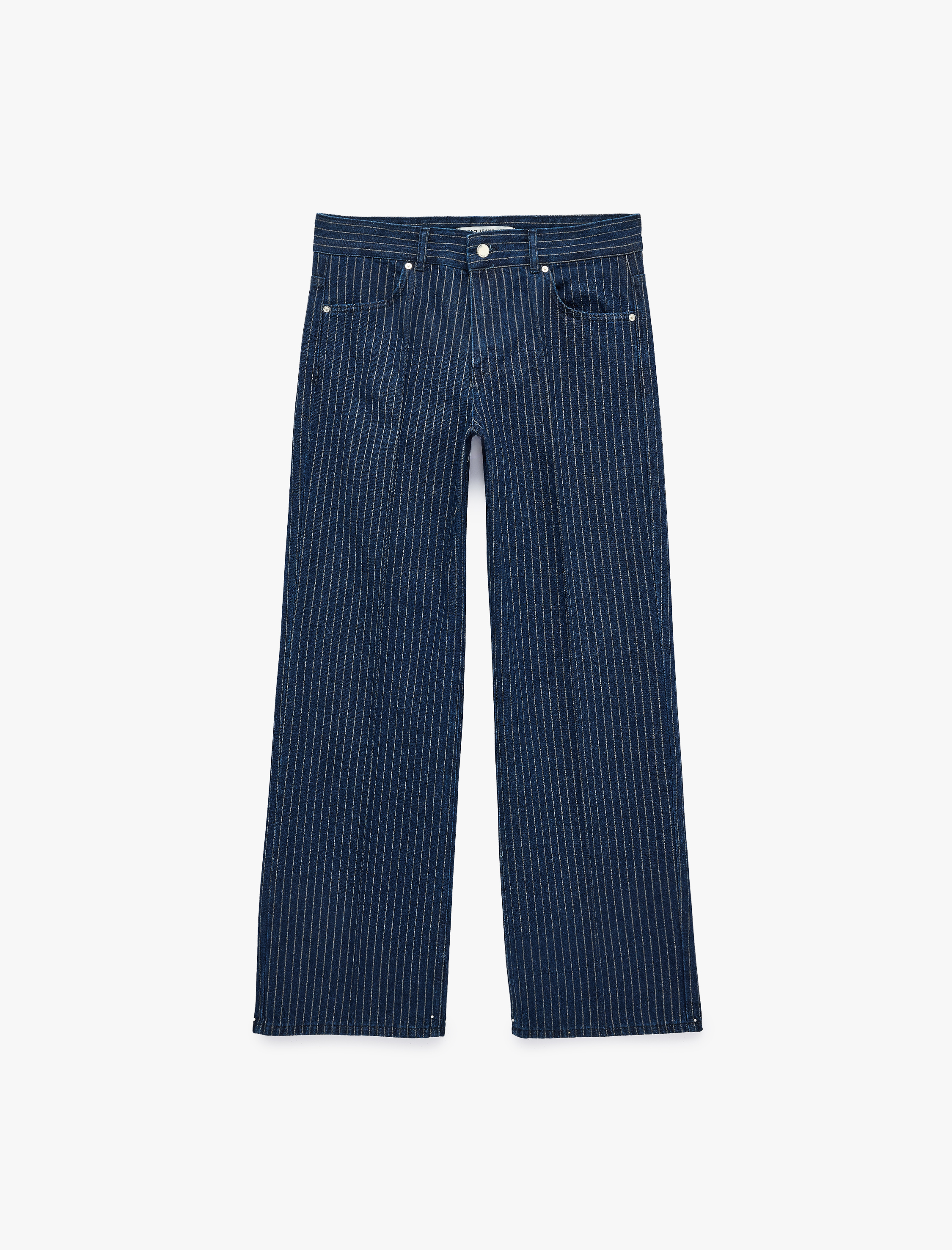   Düşük Bel Düğmeli Cepli Çizgili Simli Baggy Denim Pantolon - Baggy Jeans