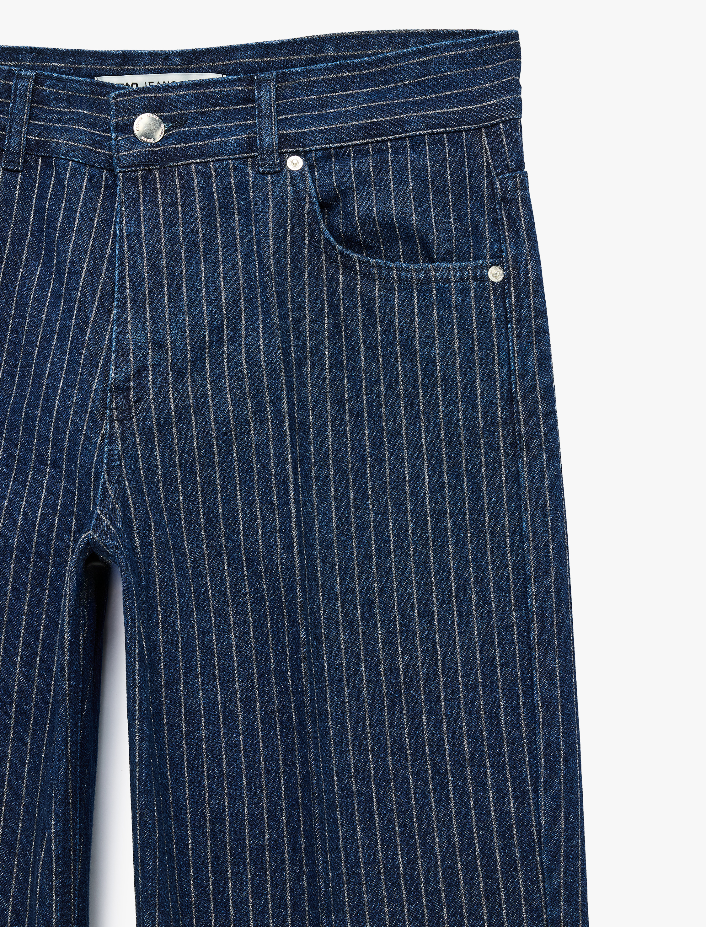   Düşük Bel Düğmeli Cepli Çizgili Simli Baggy Denim Pantolon - Baggy Jeans