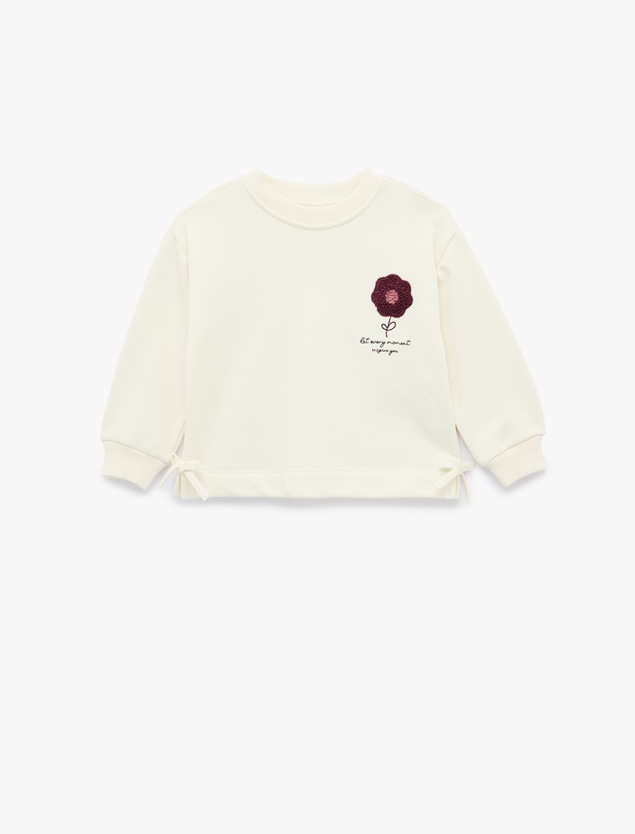 Kız Bebek Nakış Detaylı Uzun Kollu Bisiklet Yaka Sweatshirt