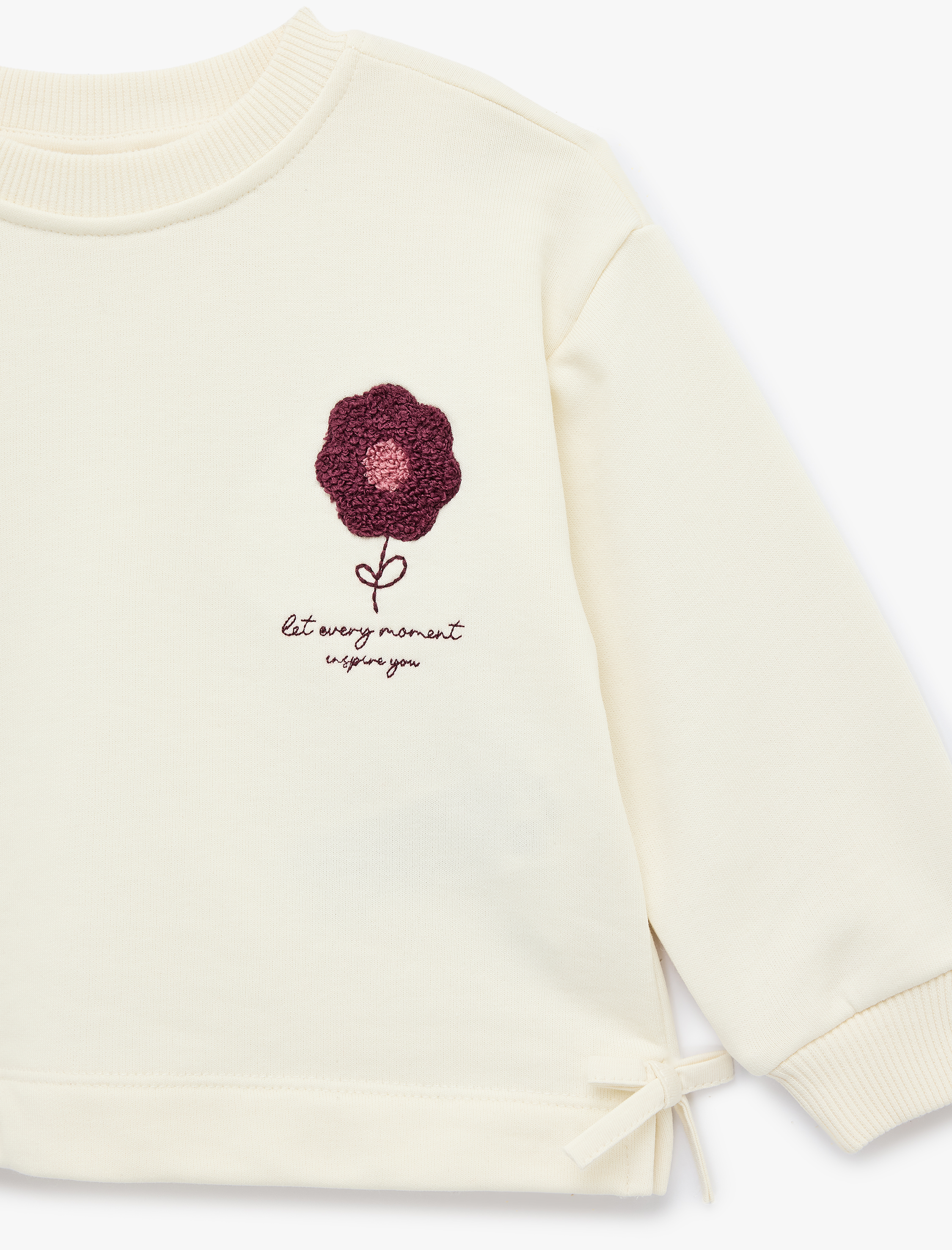  Kız Bebek Nakış Detaylı Uzun Kollu Bisiklet Yaka Sweatshirt