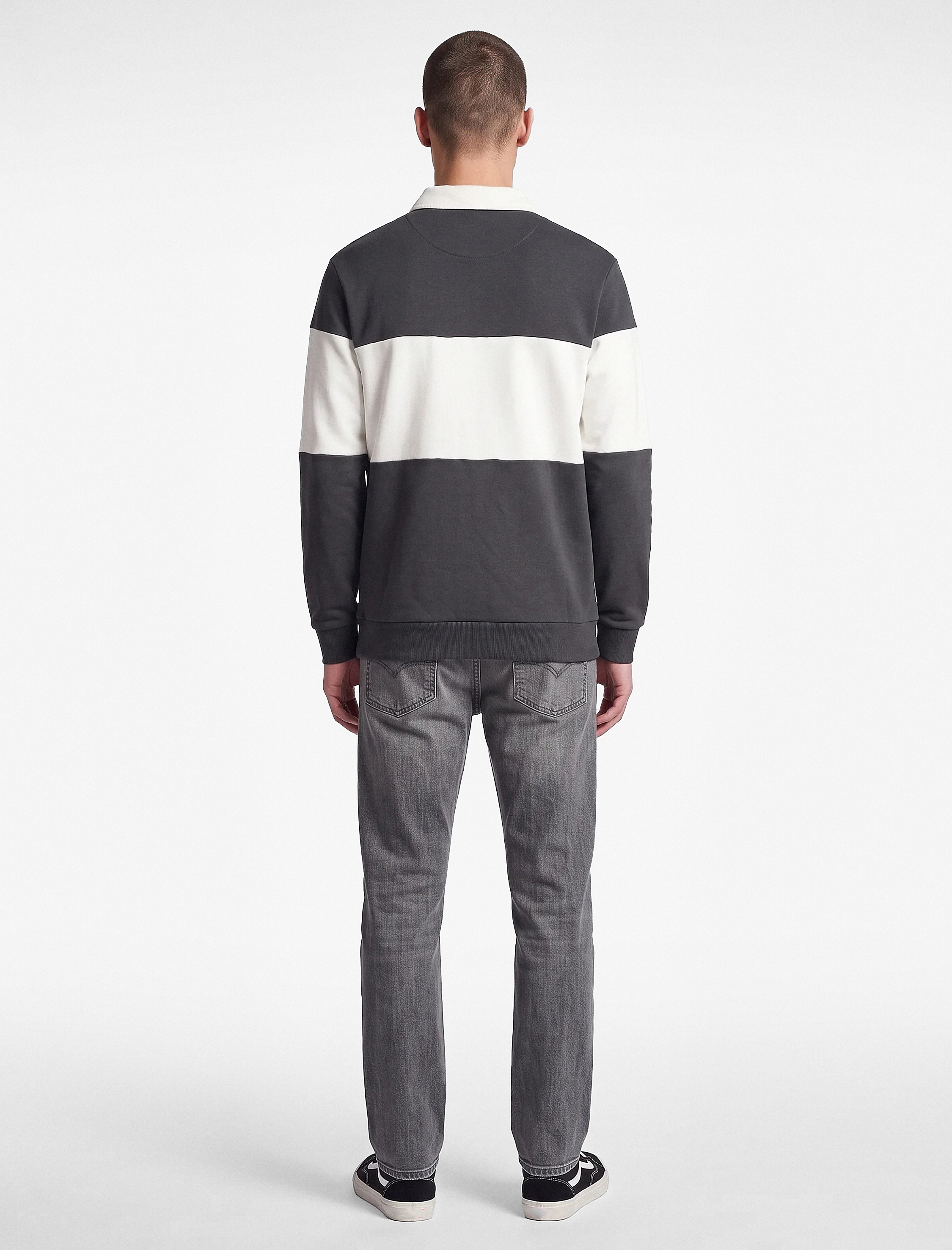   Renk Bloklu Nakışlı Polo Yaka Uzun Kollu Sweatshirt