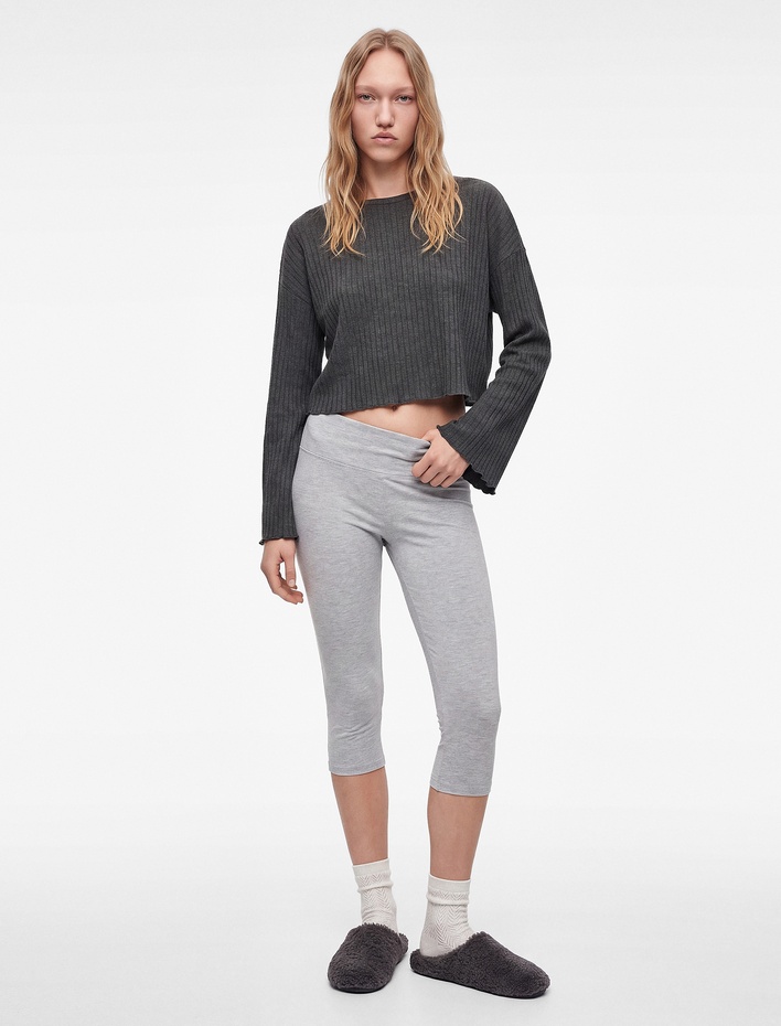  Beli Lastikli Slim Fit Diz Altı Pijama Altı