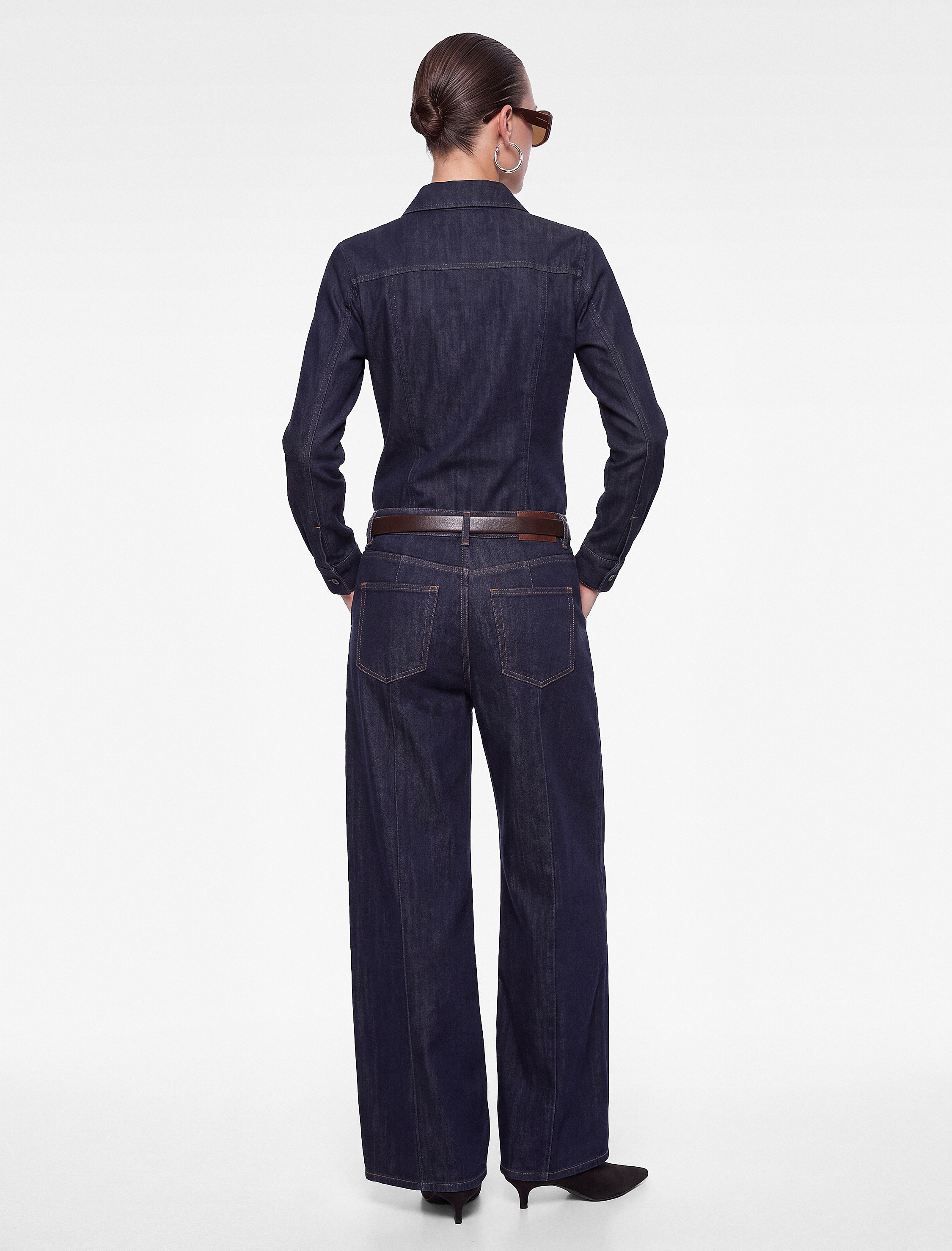   Koton X Selected by Melis Ağazat - Pamuklu Uzun Kollu Klasik Yaka Düğmeli Peplum Denim Gömlek