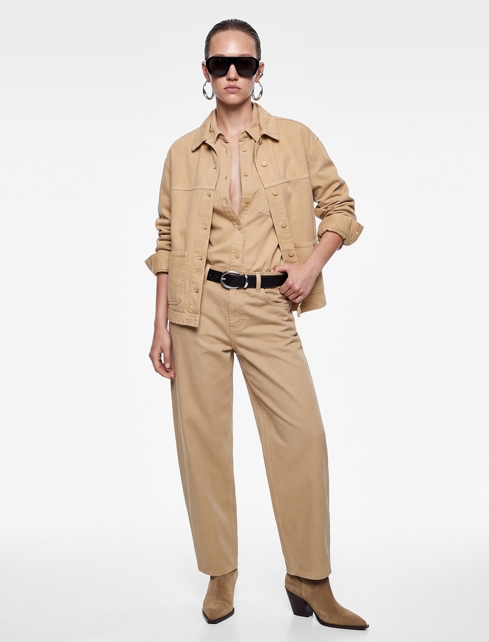  Pamuklu Normal Bel Düz Paça Cepli Pantolon - Tapered Jeans