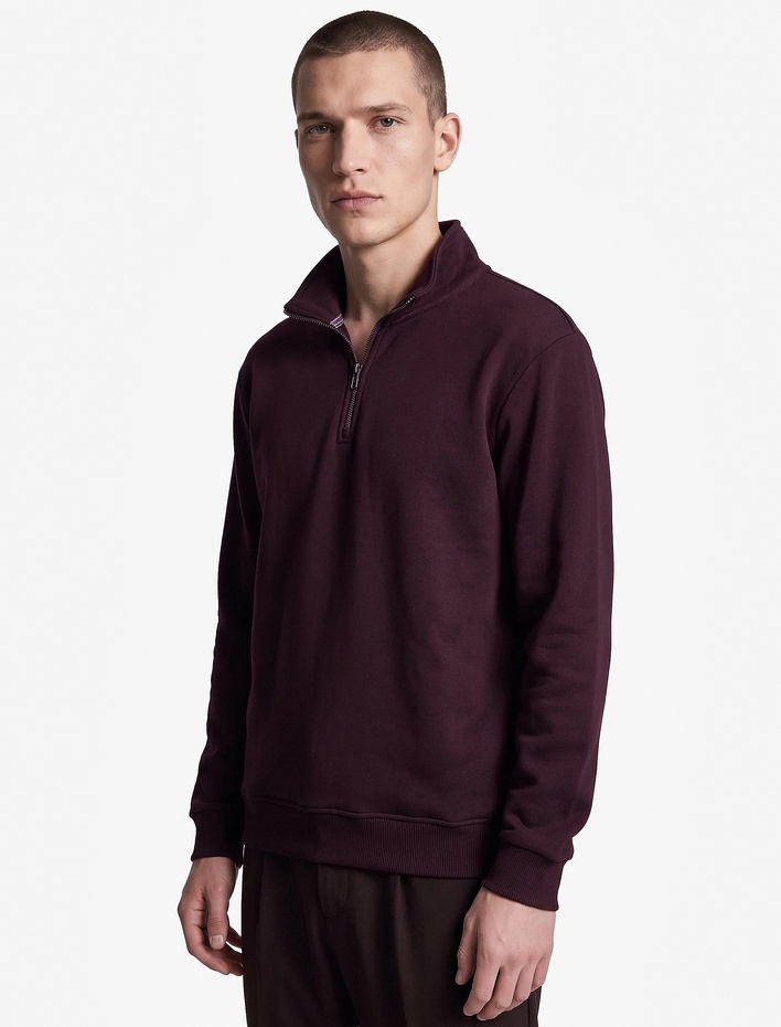  Şardonlu Regular Fit Uzun Kollu Fermuarlı Yaka Sweatshirt
