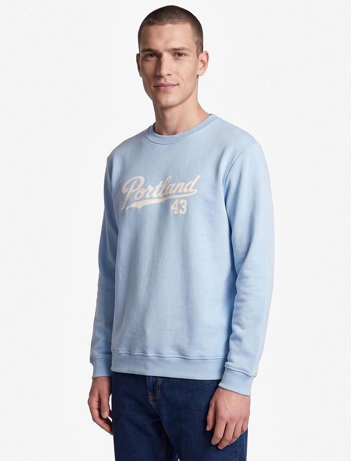  Üç İplik Şardonlu Uzun Kollu Bisiklet Yaka Baskılı Sweatshirt