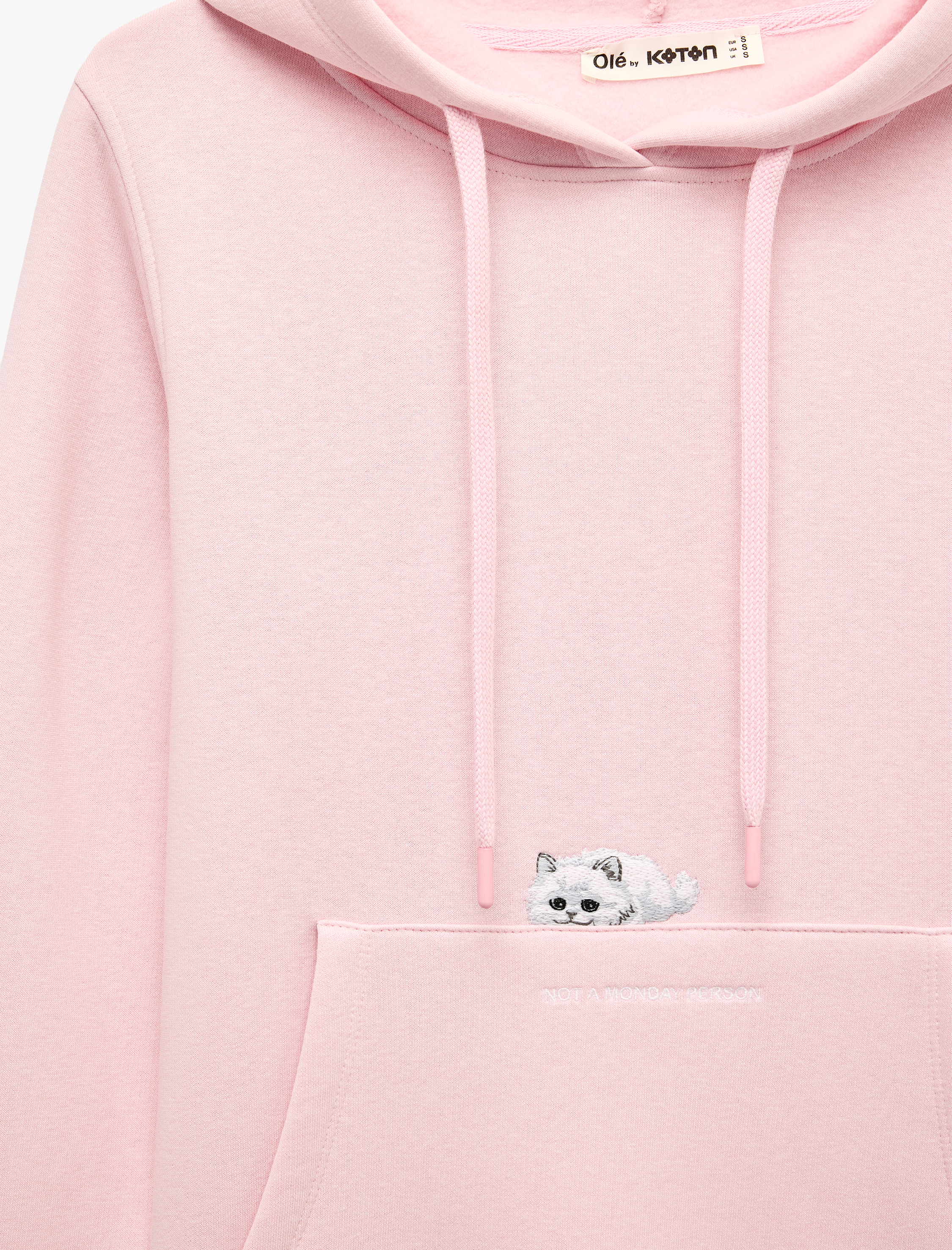   Şardonlu Kanguru Cepli Kapüşonlu Kedi Baskılı Sweatshirt