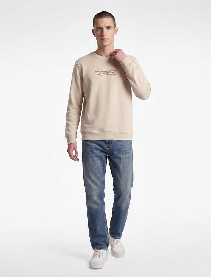  Uzun Kollu Üç İplik Şardonlu Bisiklet Yaka Baskılı Sweatshirt