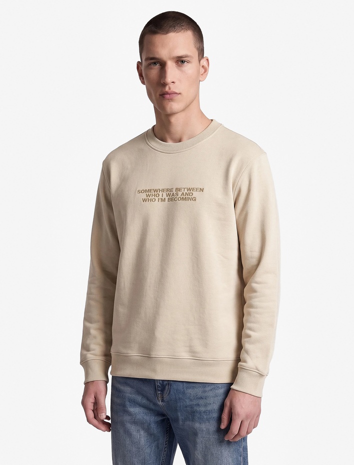 Uzun Kollu Üç İplik Şardonlu Bisiklet Yaka Baskılı Sweatshirt