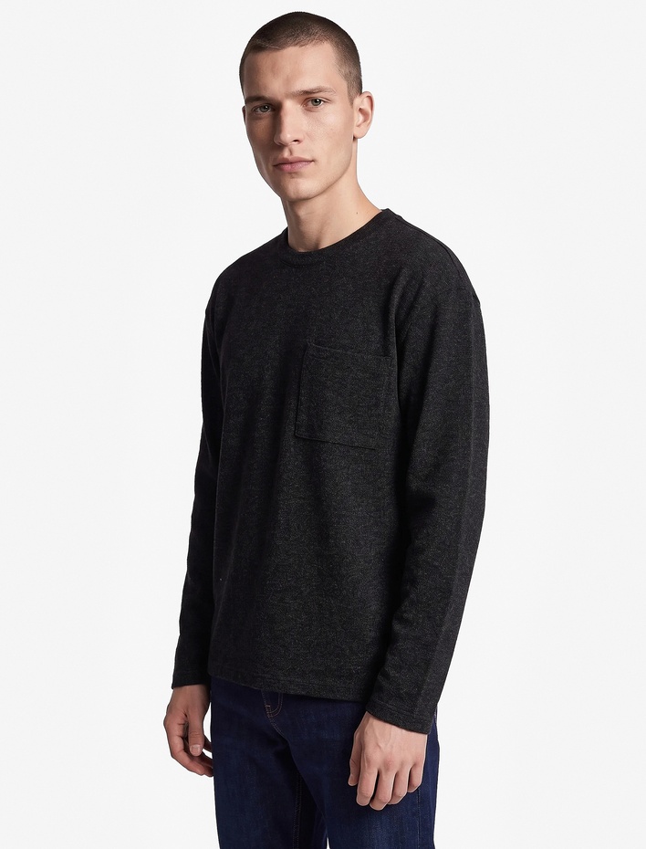  Uzun Kollu Rahat Kalıp Viskon Karışımlı Bisiklet Yaka Sweatshirt