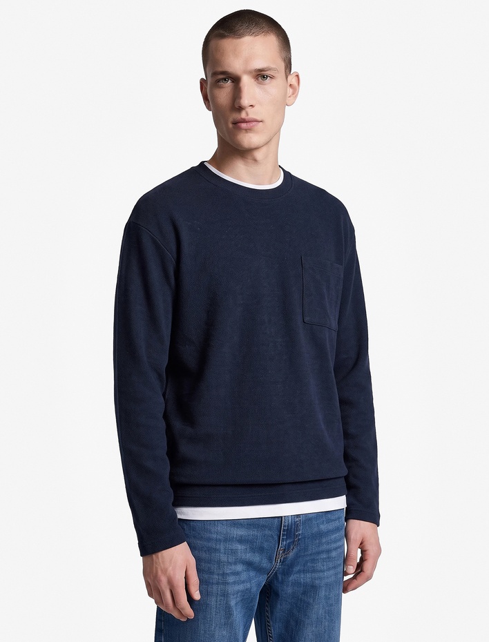  Uzun Kollu Rahat Kalıp Viskon Karışımlı Bisiklet Yaka Sweatshirt