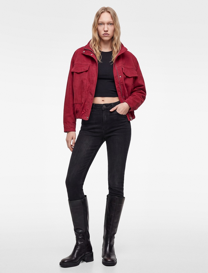  Yüksek Bel Düğmeli Cepli Pamuklu Dar Kesim Denim Pantolon - Skinny Push Up Fit Jean