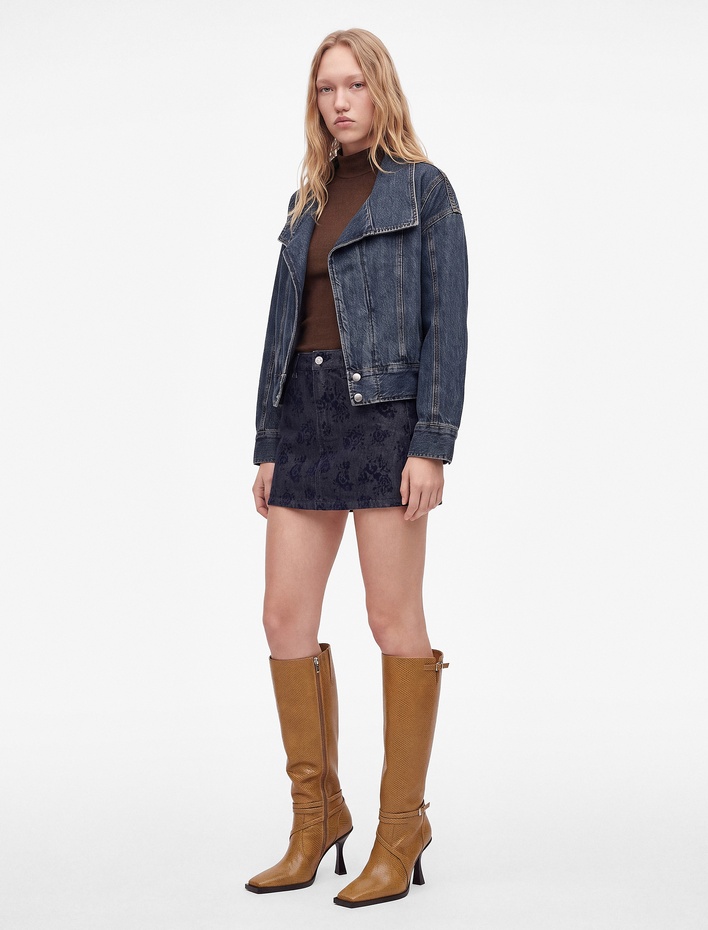  Çiçek Desenli Normal Bel Düğmeli Cepli Mini Denim Şort Etek