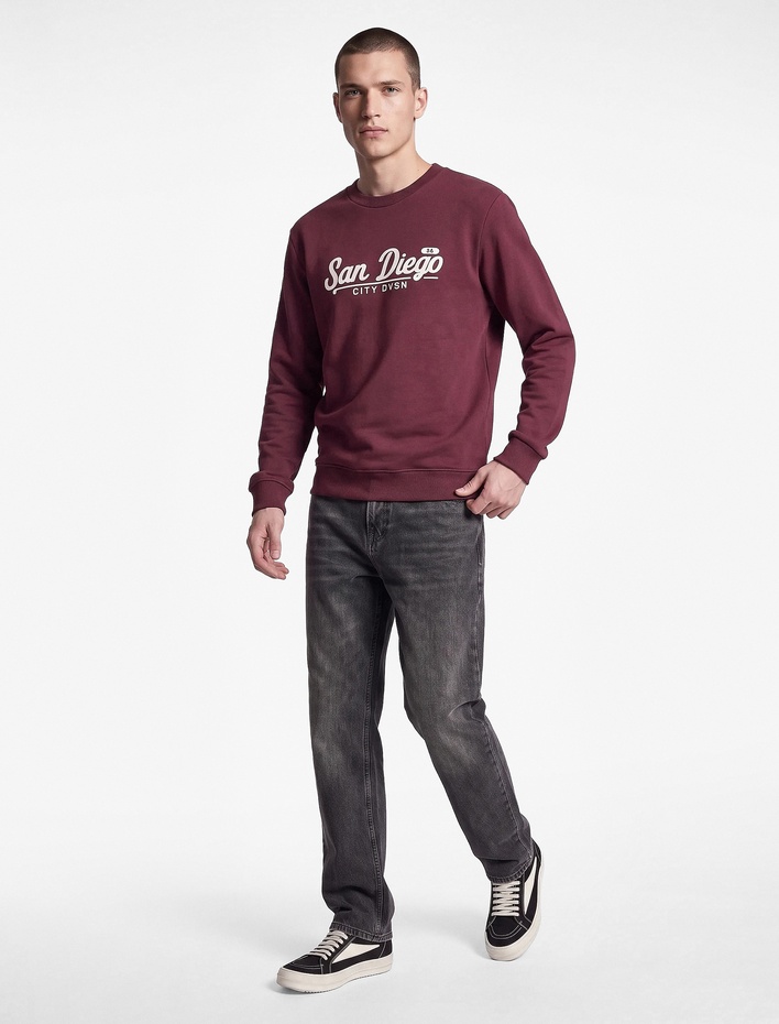  Uzun Kollu Üç İplik Şardonlu Nakışlı Bisiklet Yaka Sweatshirt