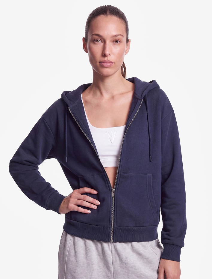  Şardonlu Kanguru Cepli Uzun Kollu Kapüşonlu Fermuarlı Oversize Spor Sweatshirt