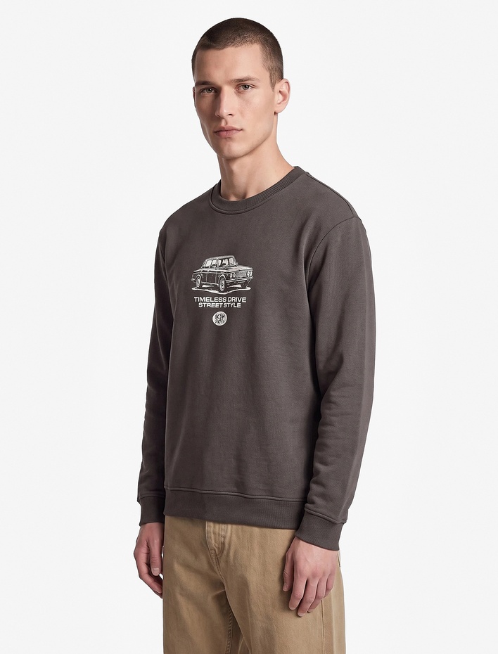  Üç İplik Şardonlu Uzun Kollu Bisiklet Yaka Baskılı Sweatshirt