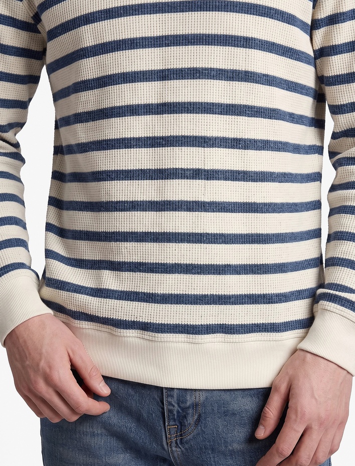  Uzun Kollu Üç İplik Şardonlu Bisiklet Yaka Çizgili Sweatshirt
