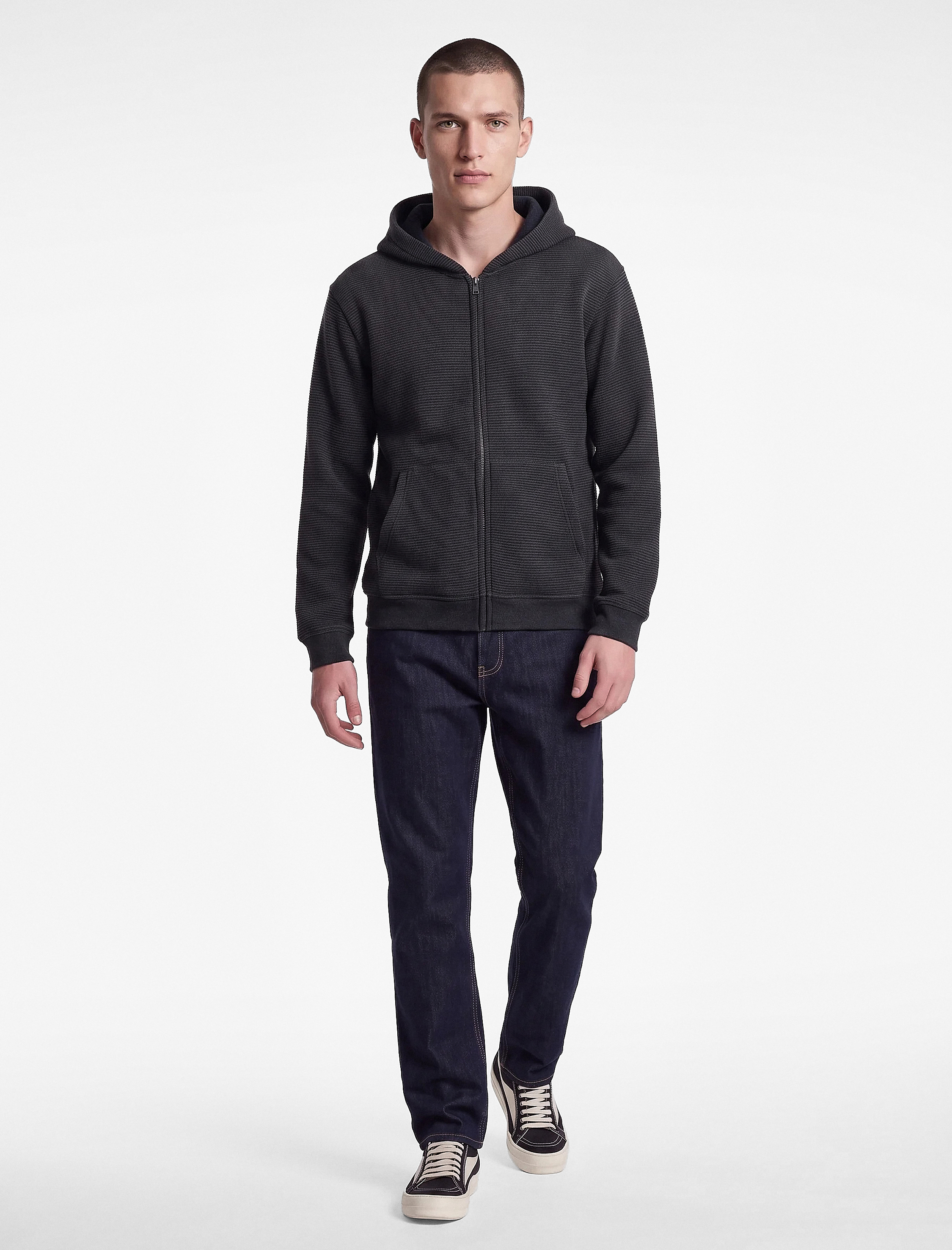   Üç İplik Şardonlu Cepli Uzun Kollu Fermuarlı Kapşonlu Sweatshirt