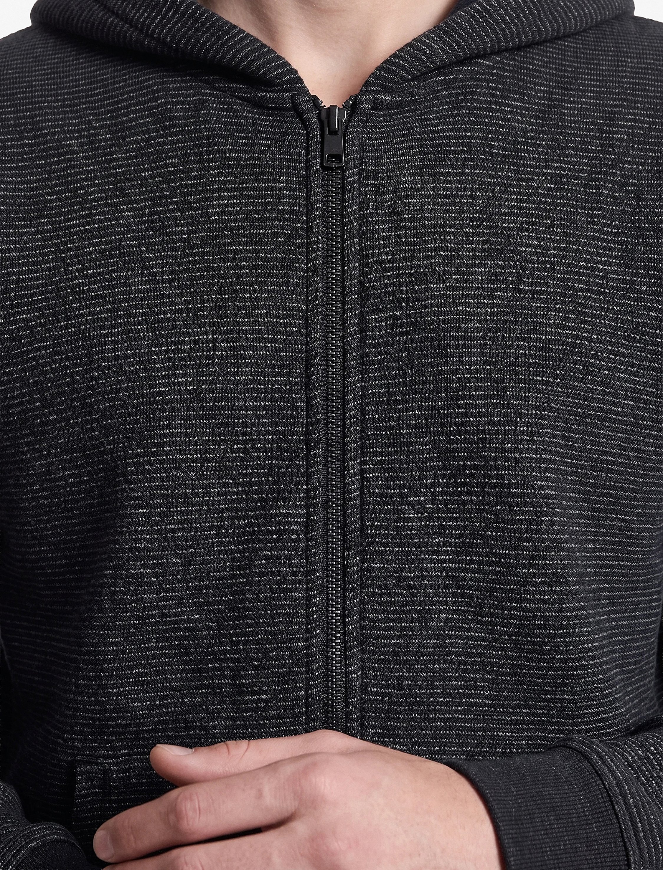   Üç İplik Şardonlu Cepli Uzun Kollu Fermuarlı Kapşonlu Sweatshirt